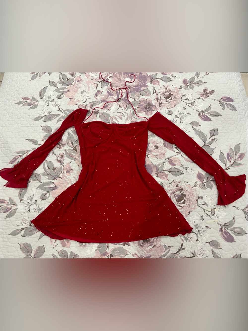 Red Sparkle Long-Sleeve Mini Dress